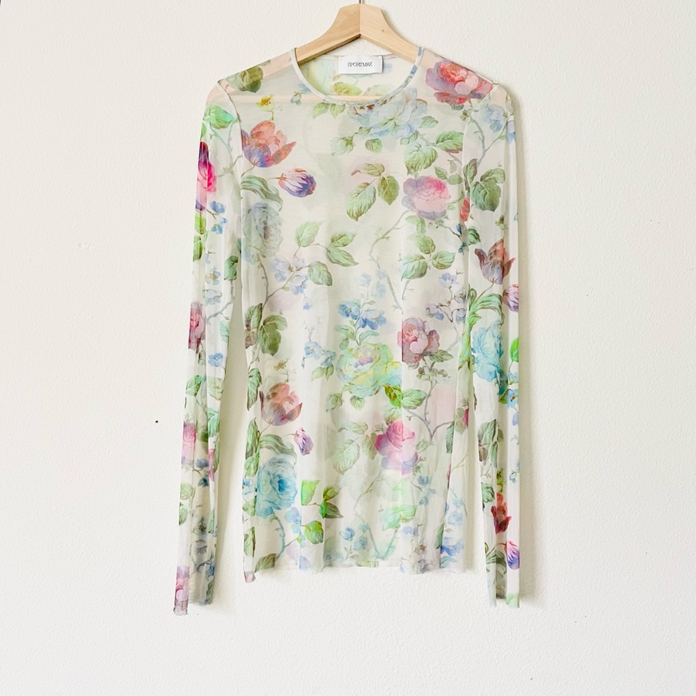 SPORTMAX Medium sheer mesh floral long sleeve top